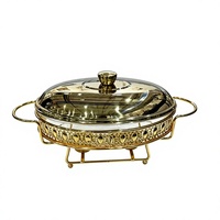 Chauffe-Plat Buffet Vintage Doré 2L/3L, Température Constante 60-80°C, pour Restaurants en Libre-Service et Hôtels