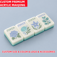 Jeu de Mahjong Jardin Botanique en Acrylique Frais Trois Couches, Tuiles Joker Menthe Teal pour Fête Printanière, Réunion et Décoration Intérieure