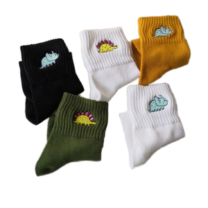 Crew <b>Thick</b> 100% Cotton Womens Socks Taiwan Made Embroidered Warm Mid-Calf Trendy Teen & Gen Z Daily Socks - Product Image 1