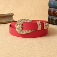 Ceinture en cuir PU JULUN pour femme, ceinture dorée de luxe vintage avec boucle gravée florale, accessoire élégant et brillant pour robe