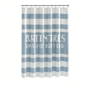 Cortina de Ducha de Peva con Impresión Digital, Diseño Minimalista, Patrón de Rayas con Texto Artístico - Product Image 1