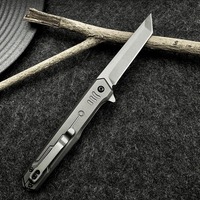 Couteau de poche en acier inoxydable plaqué titane gris, couteau pliant multifonction, manche entièrement en acier, couteau de camping avec étui