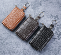 Étui à clés en cuir PU motif crocodile 2026, protège-clés de voiture zippé avec crochet métallique, housse de porte-clés unisexe mince