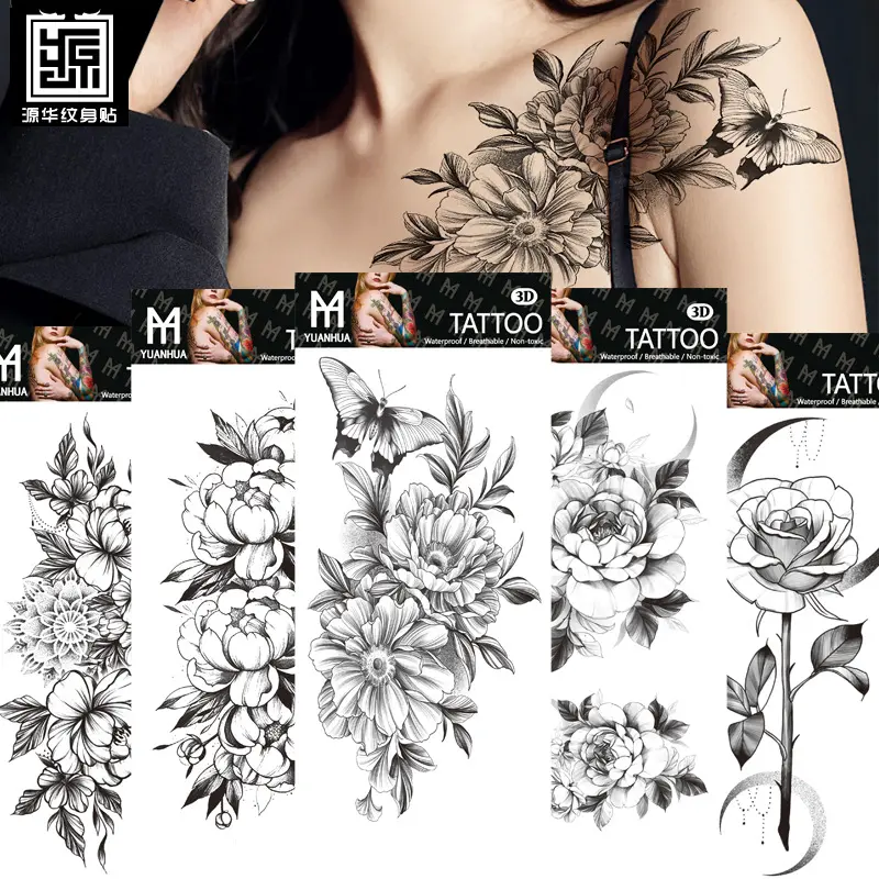 Vegetarische Blumen aufkleber Tattoo neue wasserdichte realistische Rose Tattoo Aufkleber Fabrik Großhandel dunkle Abteilung Tattoo Aufkleber