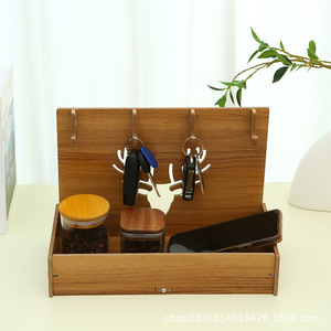 Caja de almacenamiento de llaves de madera con diseño de ciervo, tipo vertical, para entrada, organizador de escritorio, color natural, forma rectangular - Product Image 4