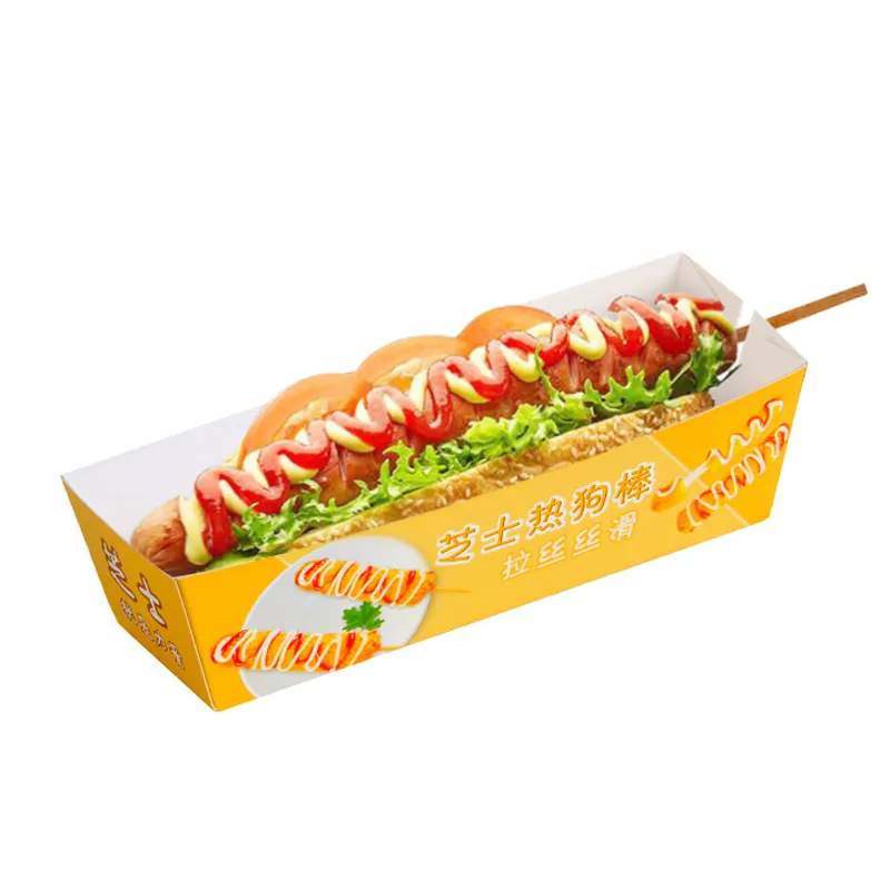 Embalagem de sanduíche de cachorro-quente para hambúrguer, sanduiche personalizado à prova de gordura de alta qualidade, caixa de papel para levar comida, Corndog rápido para comida de rua