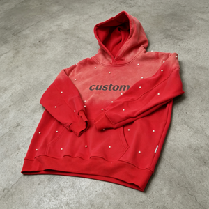 Sudadera con capucha personalizada 100% algodón con cremallera, estampado brillante, lavado vintage desgastado, decoración de perlas, estilo casual - Product Image 6