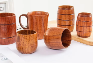 Tazas y Platillos de Madera Clásicos para Restaurante, Estilo Carpintería Antigua, con Logotipo Personalizado Grabado, Ecológicos, Color Madera Oscura, ¡Gran Venta! - Product Image 3
