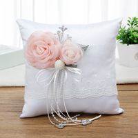 Coussin à alliances blanc avec fleur artificielle, porte-alliances pour mariée, fournitures de mariage, coussin à alliances carré