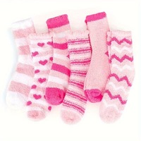 Chaussettes en molleton de corail doux pour femmes, chaussettes d'hiver confortables et moelleuses, chaussettes à motif rose mignon, chaussettes chaudes pour l'intérieur