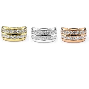 Great Offer High Quality 18k Rose Gold Real Diamond Round Double Row Classic Wedding Party Ring Band for Women - Product Image 4