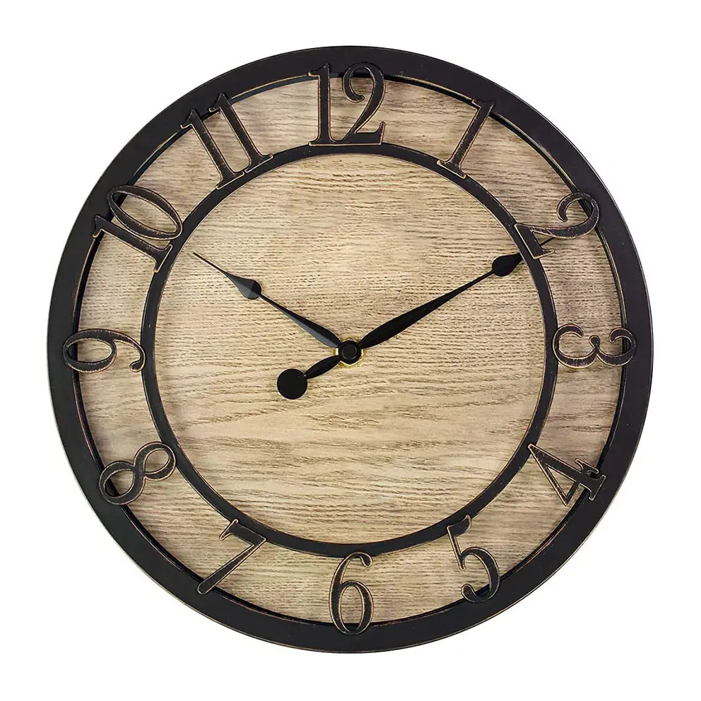 Solid Wood Clock Desk And Table Clock For Home Office Wooden Bedroom Decorative Super Silent Clock Round Shape