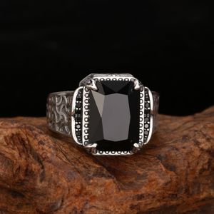 Anello Aperto in <span class=keywords><strong>Argento</strong></span> Sterling <span class=keywords><strong>925</strong></span> con Agata Acanthus, Stile Boho Thai, Ossidato, Vintage, Unisex, Ipoallergenico, Anti-ossidazione - Product Image 1