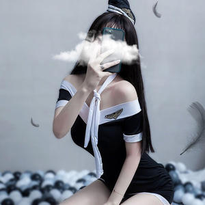 Costume <span class=keywords><strong>de</strong></span> stewardesse <span class=keywords><strong>sexy</strong></span> - Uniforme <span class=keywords><strong>de</strong></span> marin tentant, lingerie épaules dénudées, tenue <span class=keywords><strong>de</strong></span> club transparente - Product Image 4