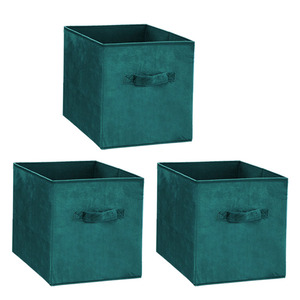 Panier de <span class=keywords><strong>rangement</strong></span> minimaliste en velours pliable avec poignées pour placard, étagère et armoire - Product Image 2