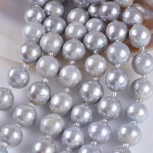 Vente en gros de cordon pour bracelet DIY de 18 cm, perles Edison brillantes plaquées huile de 13-15 mm, perles d'eau douce blanches naturelles, styles dispersés - Product Image 2