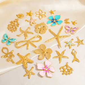 Pendentifs en acier inoxydable sur le thème de l'océan, étoile de mer, papillon, fleur, breloques pour bijoux DIY, accessoire unisexe, origine Yiwu - Product Image 2