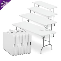 Table de Repas Pliante Ronde en Plastique HDPE Blanche pour Location Commerciale, Extérieure, Banquet, Mariage, Fête à Thème Barbecue, Camping et Pique-Nique