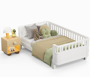Modern Adjustable Twin Size Wood Platform <b>Bed</b> for Kids Soft <b>Bed</b> with Rails for Girls and Boys - Product Image 4