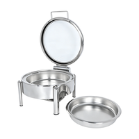 Plat à chafing rond en acier inoxydable avec couvercle hydraulique en verre trempé, chauffe-plats commercial pour buffet et banquet