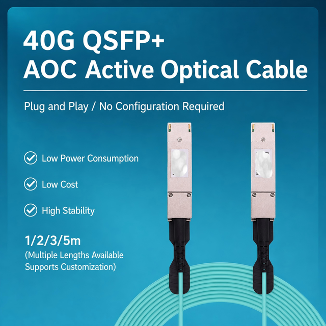 40G QSFP+ to QSFP+ AOC Active Optical Cable 850nm MMF Data Center Switch Interconnect Multi-Vendor Compatible 5G Ready