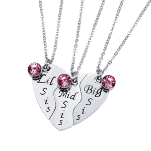 Colliers d'amitié personnalisés en acier inoxydable, motif puzzle cœur divisé, lot de 3, pour sœurs (Petite, Moyenne, Grande) - Vente en gros - Product Image 1
