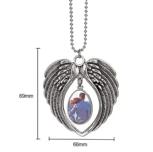 Sublimation Double-sided Angel wings Car Pendant Oval Car Accessories Ornament Custom DIY Metal Christmas Ornaments Decoration