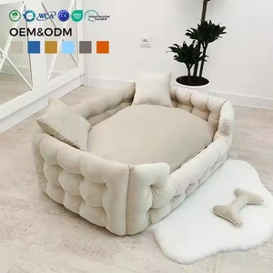 Lit pour chien luxueux en velours capitonné, confortable et personnalisé, avec coussin amovible en mousse moulée carrée - Product Image 3