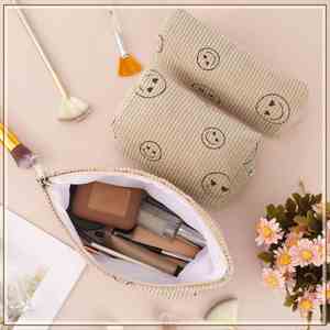 Trousse de Maquillage en Velours Côtelé Esthétique pour Femmes, Sacs à Main, Sacs à Bandoulière, Motifs Points Souriants, Organisateur de Maquillage, Sac de Rangement, Étui pour Filles - Product Image 2