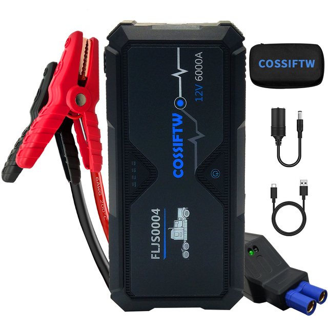 6000A Jump Starter Battery Jumper Starter Portable 60W Fast Charge 12V Lithium Jump Box for Semi Truck