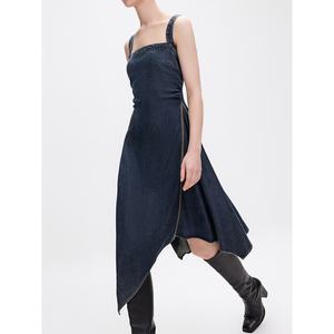 Vestido vaquero de verano personalizado para mujer, nuevo diseño asimétrico con cremallera, corte ajustado, estilo vintage, vestido tipo overol para mujer - Product Image 3