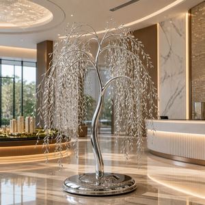 Fuente de Agua de Acero Inoxidable con Escultura Geométrica de Árbol, Acabado Espejo, para Interiores, Vestíbulo de Hotel, Lujosa, Feng Shui, Moderna - Product Image 5