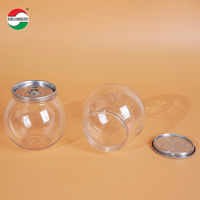 Canette de boisson gazeuse en plastique PET transparente ronde de 250 ml, canette en plastique pour boissons froides avec couvercle facile à ouvrir en aluminium