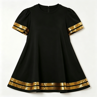 Robe T-shirt à manches courtes bouffantes et col rond de haute qualité en gros, robe de football personnalisée avec paillettes scintillantes pour femmes pour le jour du match