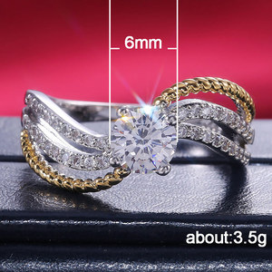 Anello vintage a onda geometrica da donna, stile a punta, design intarsiato, gioielli alla moda bicolore - Product Image 5