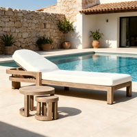 Chaise longue de luxe en teck avec accoudoirs, coussin épais imperméable, pour piscine extérieure, livraison directe d'usine