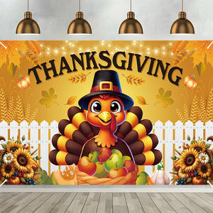 Spanduk <span class=keywords><strong>Thanksgiving</strong></span> tema panen musim gugur latar belakang pesta taman rumah pola Turki ceria - Product Image 1
