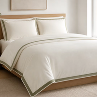 Ensemble de housse de couette en percale 100% coton personnalisé, 3 pièces, ensemble de literie ivoire avec bordure contrastée et taies d'oreiller à rabat