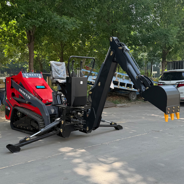 Derette XC1100 Stand on Mini Skid Steer Micro Compact Utility Loader Kubota Engine Mini Loader with Backhoe Digger Attachment