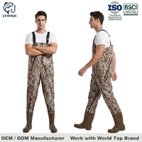 LYWISH OEM Cuissardes de pêche en nylon PVC camouflage personnalisées avec impression sérigraphiée, imperméables, unisexe, avec bottes intégrées scellées par ruban pour la chasse au canard