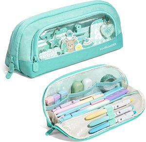 Trousse à crayons mignonne à fermeture éclair, grande capacité, motif quatre bonbons, couleur violette |   Doublure intérieure en PP résistante aux taches Tissu Oxford imperméable - Product Image 4