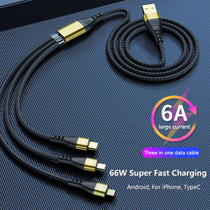 สายชาร์จโทรศัพท์แบบ3 in 1สายถักทำจากไนลอนสำหรับ USB เป็น Micro Type C สำหรับชาร์จ iPhone - Product Image 2