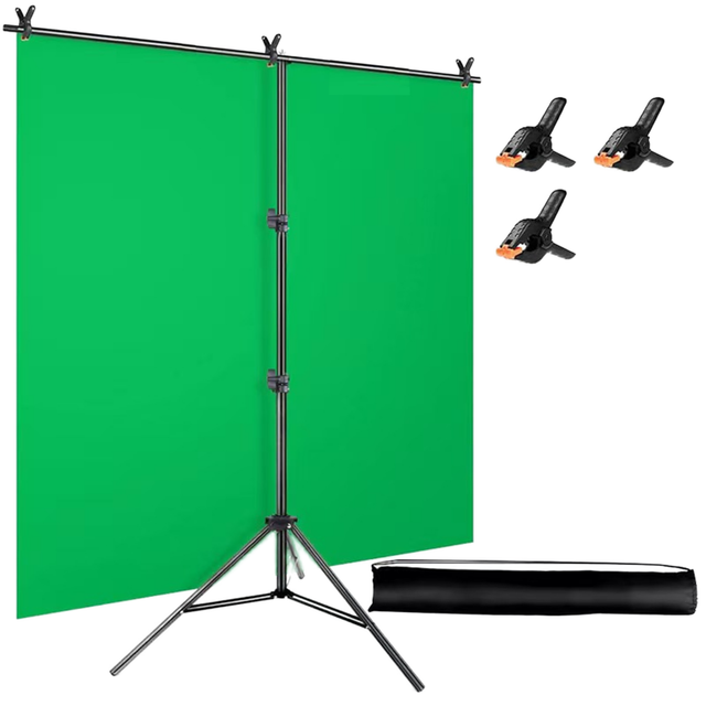 2x2m T-Shape Photo Studio Background Support Stand Backdrop Crossbar Bracket Kit with Clips