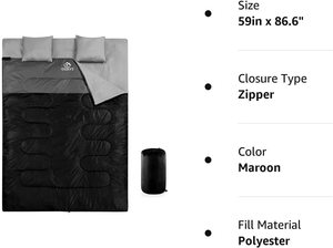 Toutes les saisons 2-Person XL <span class=keywords><strong>Queen</strong></span> Size Double <span class=keywords><strong>Sac</strong></span> <span class=keywords><strong>de</strong></span> <span class=keywords><strong>couchage</strong></span> pour adultes Temps froid Chaud 2 oreillers imperméables pour le camping Randonnée - Product Image 3
