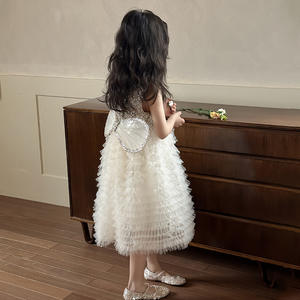 Estate principessa bambino bambino bambino bambino Tutu con paillettes abito da sera tinta unita Beige bambina abito da festa con ali boutique Design - Product Image 4