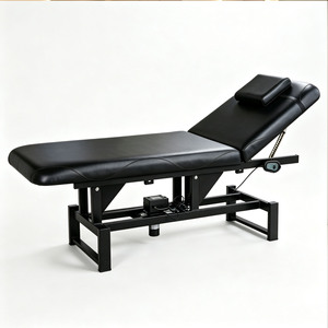 Table de massage électrique réglable noire, lit facial en cuir PU, table de soin spa en acier inoxydable - Product Image 1