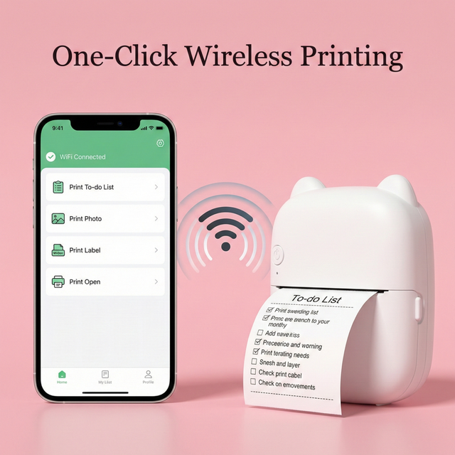 Wireless AI Mini Printer 1200mAh Battery Handheld Thermal Label Maker for Travel Receipt Camera Photo Printing