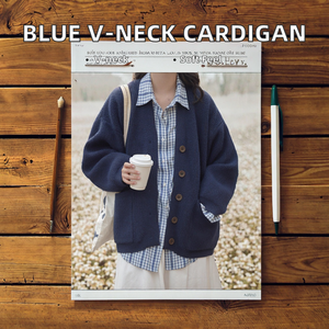 เสื้อคาร์ดิแกนผู้หญิง คอวี แขนยาว ติดกระดุม ผ้าฝ้ายถัก 100% สีน้ำเงิน ดีไซน์หรูหรา สไตล์ลำลอง ทรงหลวม - Product Image 2