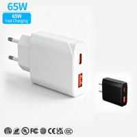 Charger Dinding USB C Dual Port GaN 65W dengan Adaptor PD, Colokan EU & US, dan Kabel Micro USB untuk Pengisian Cepat Laptop, Ponsel, dan Tablet