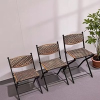 Chaises et tables pliantes en rotin tressé pour balcon – Chaise moderne minimaliste d'extérieur pliable, respirante, portable et confortable pour événements